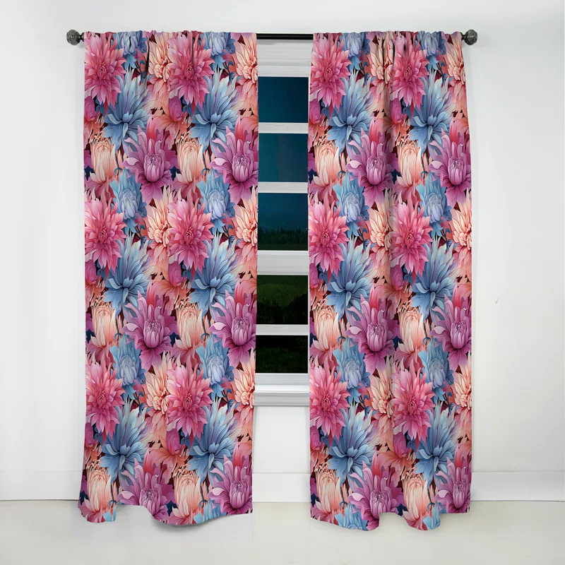 Design Art Pink And Blue Petals Floral Expression I - Floral Curtain - Blackout Curtain - 1 Panels