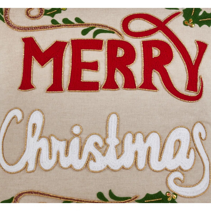 Saro Merry Christmas Cotton 18" Throw Pillow Cover & Reviews | Wayfair