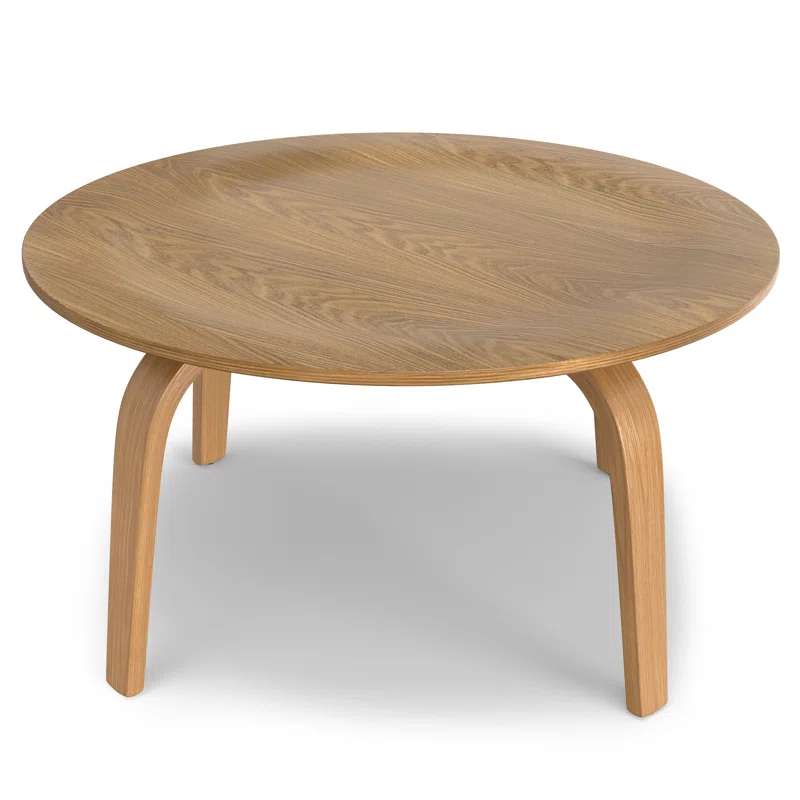 Simpli Home Payton 34"W Solid Wood Contemporary Round Coffee Table with Wide, Slightly Raised Edge