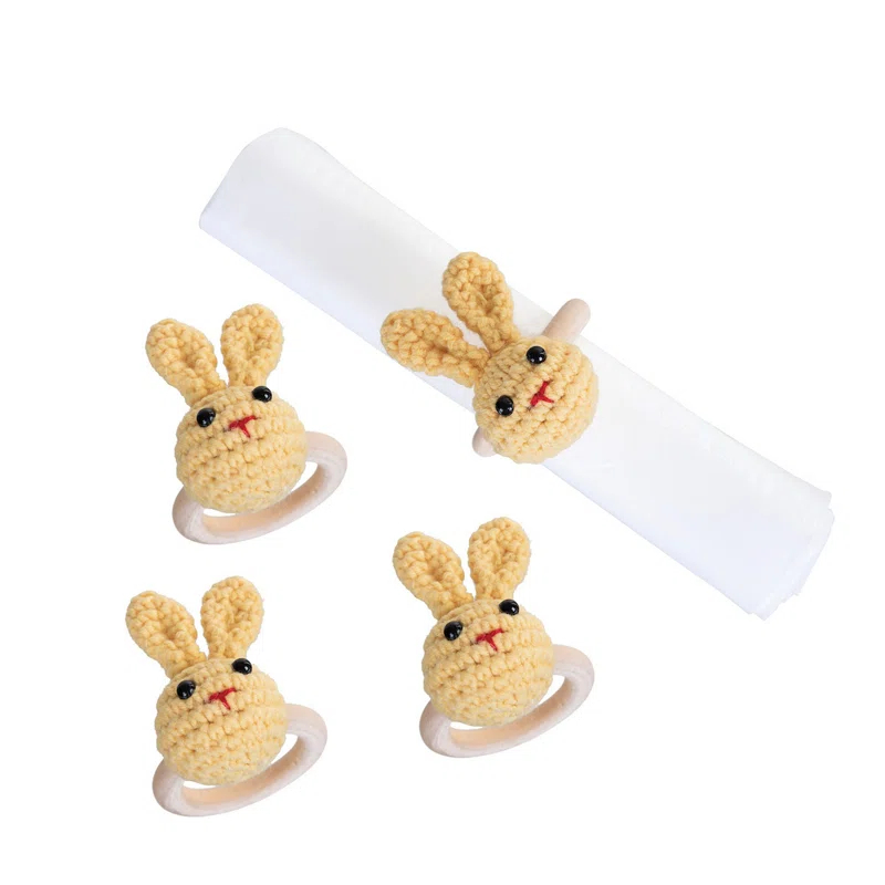 August Grove® Yellow Knitted Bunny Napkin Ring (Set of 4)