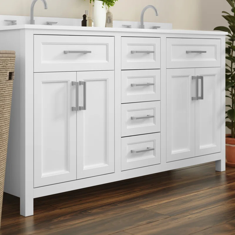 Flash Furniture Bathroom Vanity With 2 Sinks, 2 Storage Cabinets, And 6 Drawers & Reviews | Wayfair