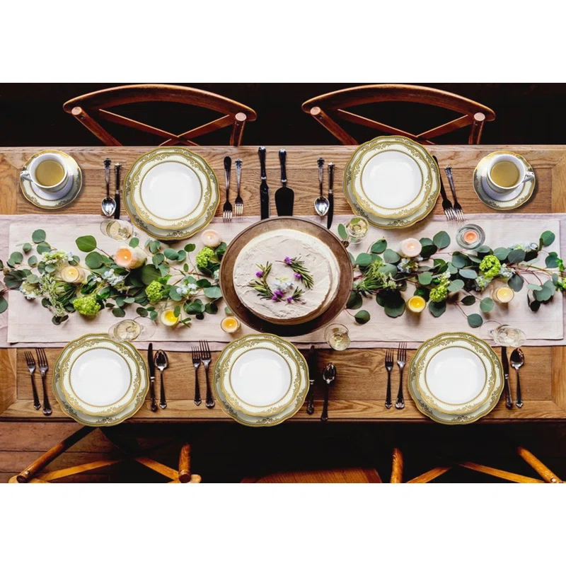 Lorren Home Trends 57 Piece Porcelain China Dinnerware Set - Service for 8