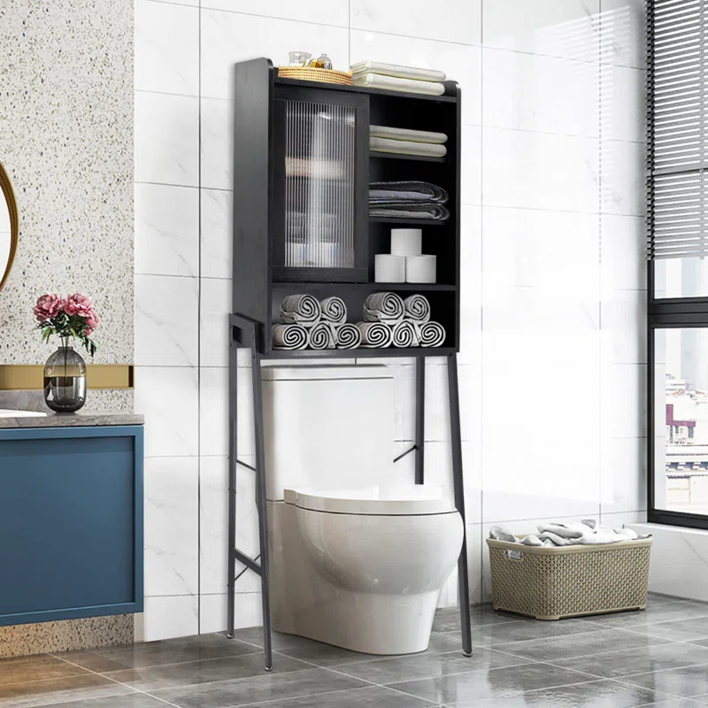 Freestanding Bathroom Toilet Above Storage Cabinet Storage Rack