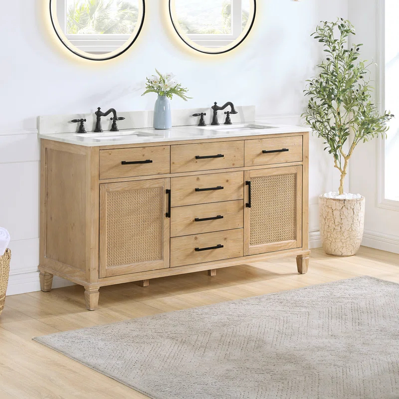 Altair Solana 59.2" Double Bathroom Vanity Base Only in Weathered Fir