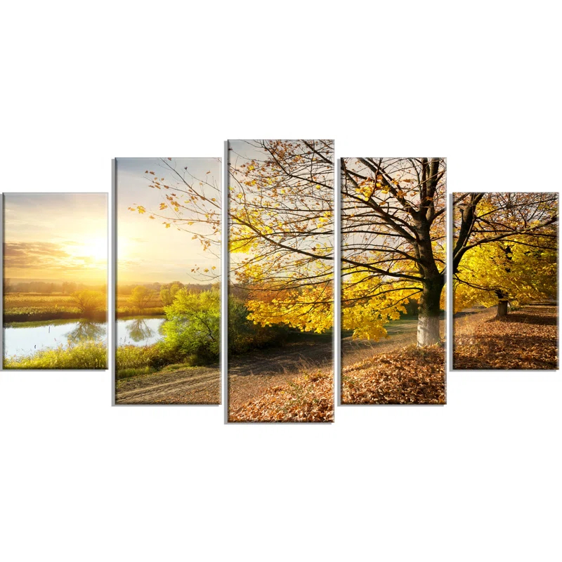 Design Art " Beautiful Road By The River " 5 - Pieces