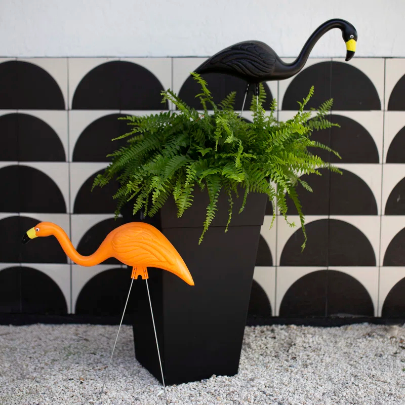 Bloem Spooky Indoor/Outdoor Black and Orange Halloween Flamingo Yard Decorations with Metal Stakes