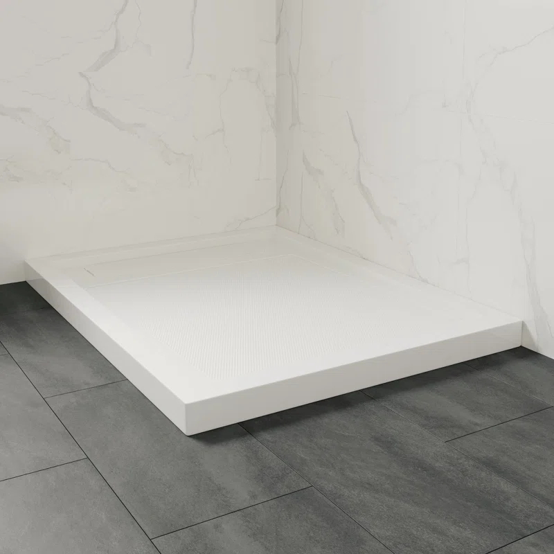 OVE Decors 48" x 36" Rectangle Shower Base Pan, White Acrylic, Hidden Side Drain, Reversible Design