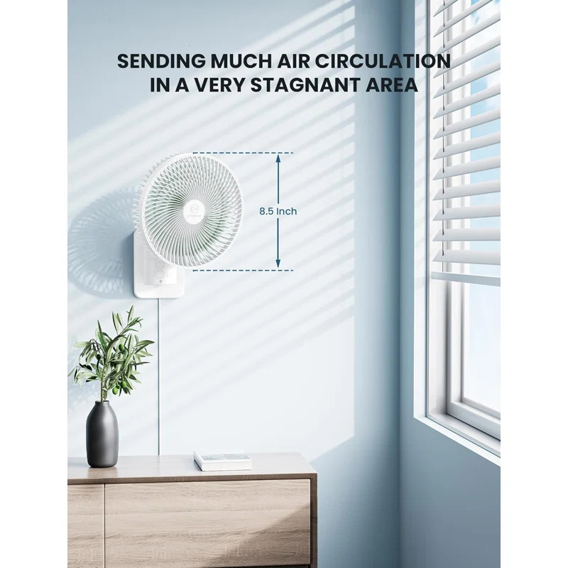 ATC CABINETS Wall Mount Oscillating Small Fan with Remote,8.5 Inch Bedroom RV Fans,4 Speeds,Timer