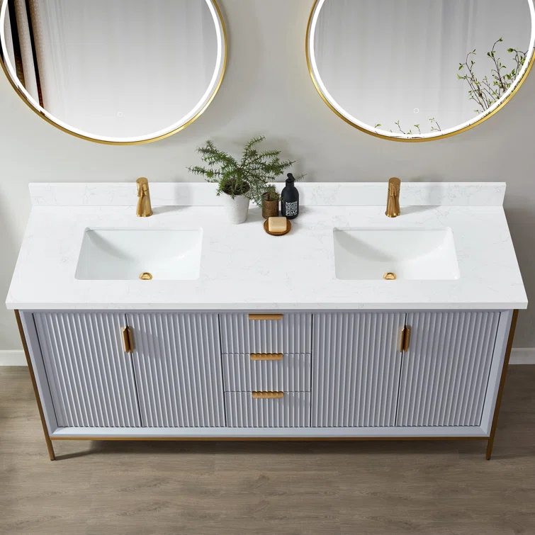 Vinnova Malaga 73'' Stone Double Bathroom Vanity Top with Sink