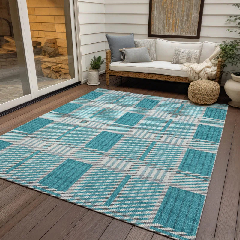 Machine Washable Indoor/Outdoor Chayden ACN1000 Teal Rug