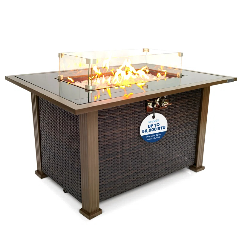 SereneLife 24.8" H x 43.31" W Propane Outdoor Fire Pit Table