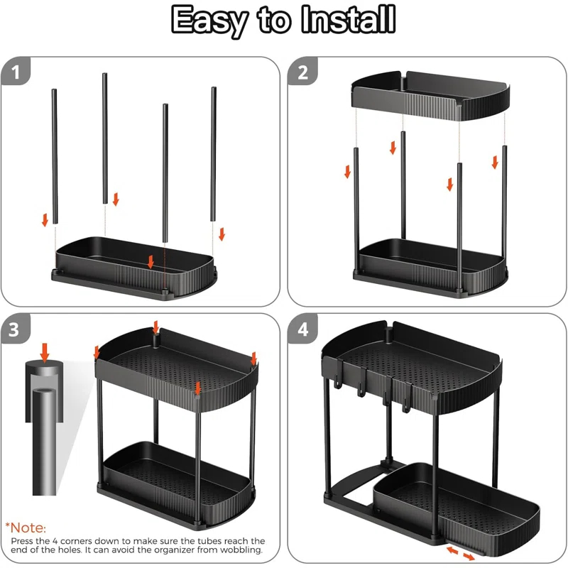 17 Stories 2 Pack Multi-Purpose Pull-Out Storage Organizers, Under Sink Organizers And Storage For Bathroom & Kitchen, Under Cabinet Organizers And Storage, 12.8 Inch, Black