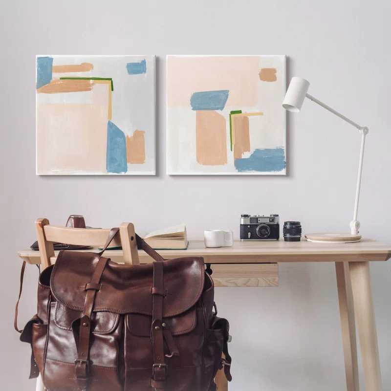 Stupell Industries " Abstract Pink Blocked Contemporary Shapes " by Melissa Wang 2 - Pieces Painting Print