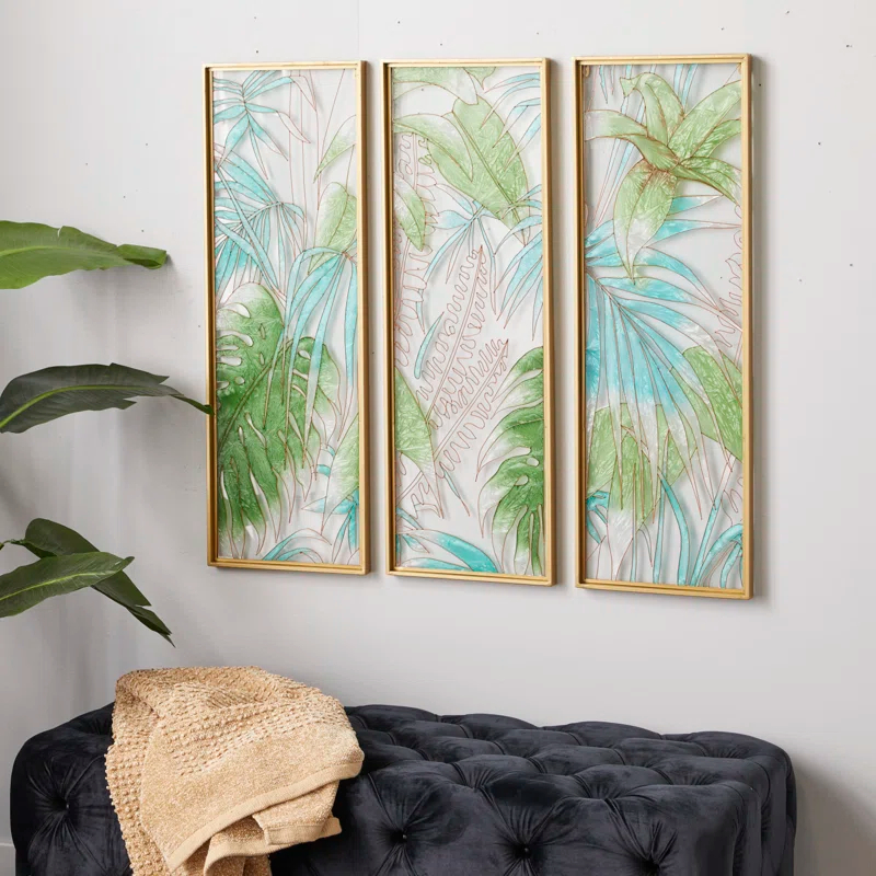 CosmoLiving by Cosmopolitan Cosmoliving By Cosmopolitan Set Of 3 Green Glass Wall Decor