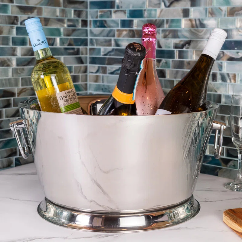 Prep & Savour Demetro Beverage Tub for Parties Stainless Steel Drink Tub Cooler Ice Bucket for Hosting Parties Drink Bucket with Handles
