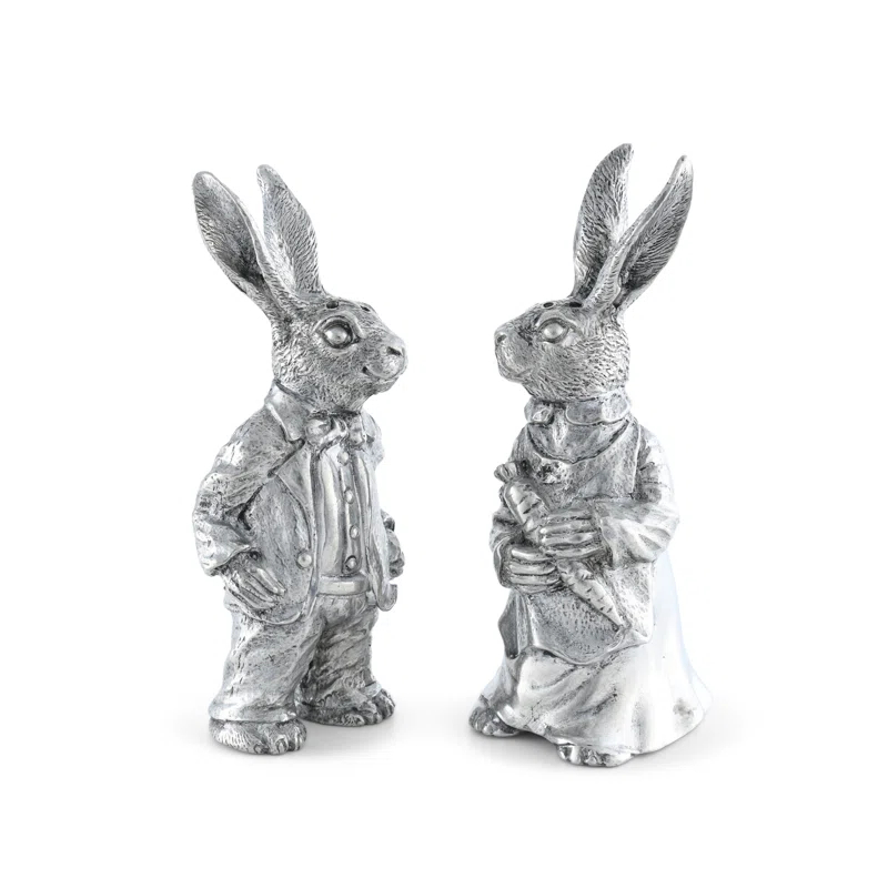 Vagabond House Garden Friends Easter Pewter Dressed Rabbits Salt and Pepper Shakers Set