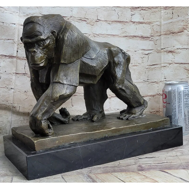 Bungalow Rose Xaila Gorilla Sculpture Statue Figure Bronze Metal Signed Art On Marble Base By Vobisova