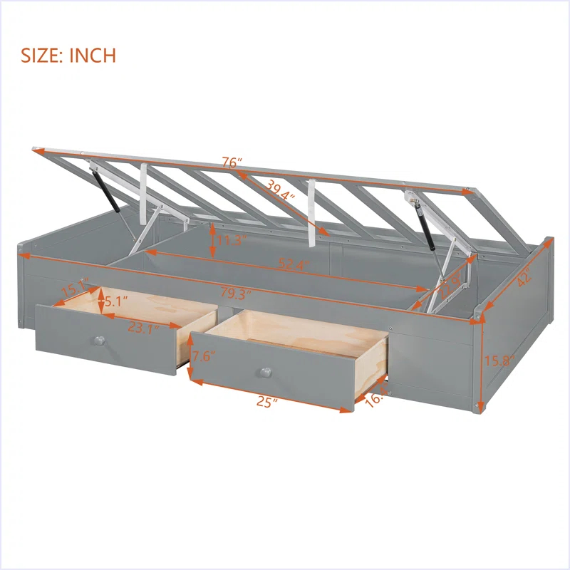 yuanhuan Twin Bunk Bed With Drawers, Wardrobe, Storage Shelves And Hydraulic Bed