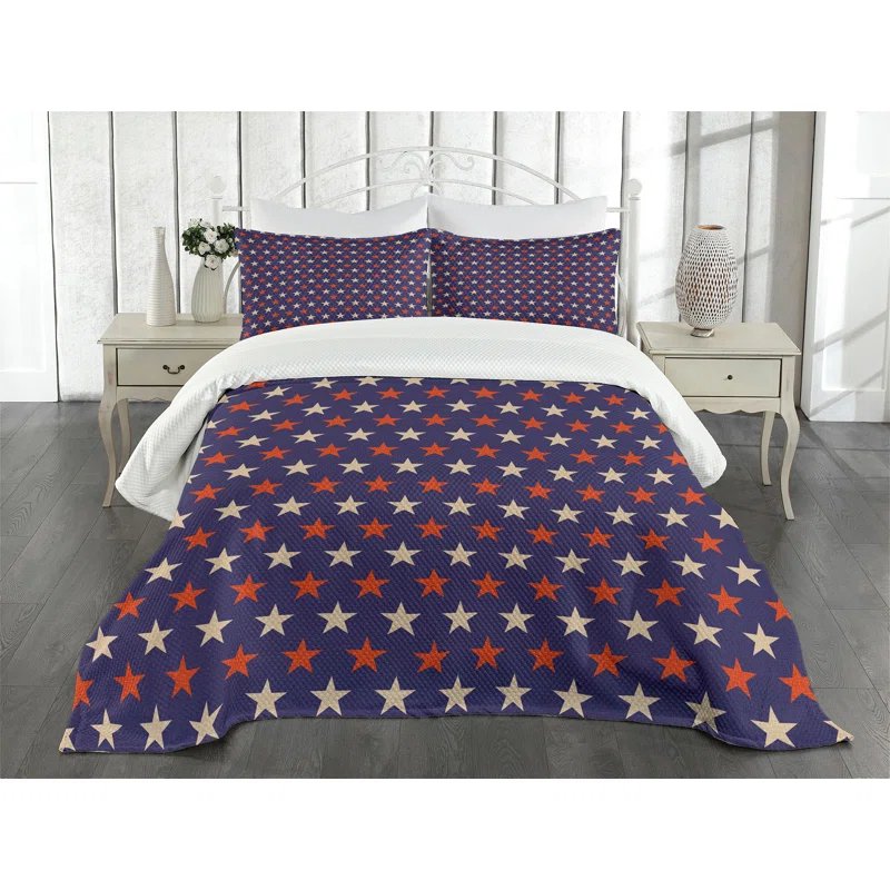 Ambesonne Ambesonne USA Bedspread Set Vintage Patriotic Colors Dark Blue Cream Red