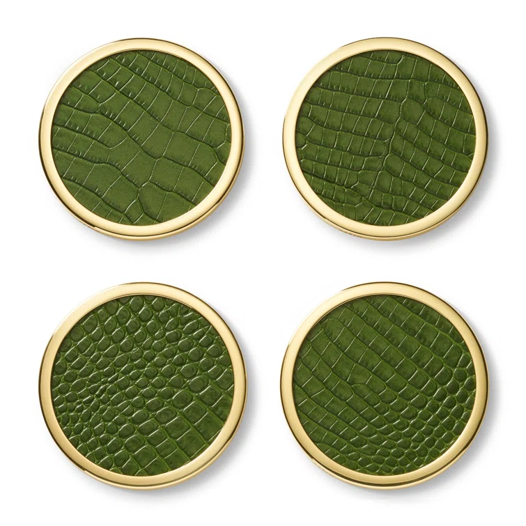 AERIN Leather Round 4 Piece Coaster Set