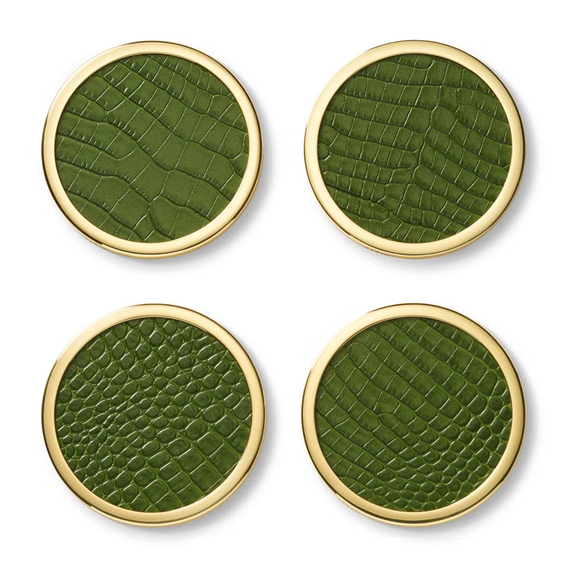 AERIN Leather Round 4 Piece Coaster Set