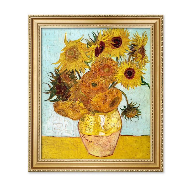Vault W Artwork Sunflowers by Vincent Van Gogh, Classic Art Giclee Canvas Print, Framed Wall Art for Living Rooms, Bedrooms, and Offices