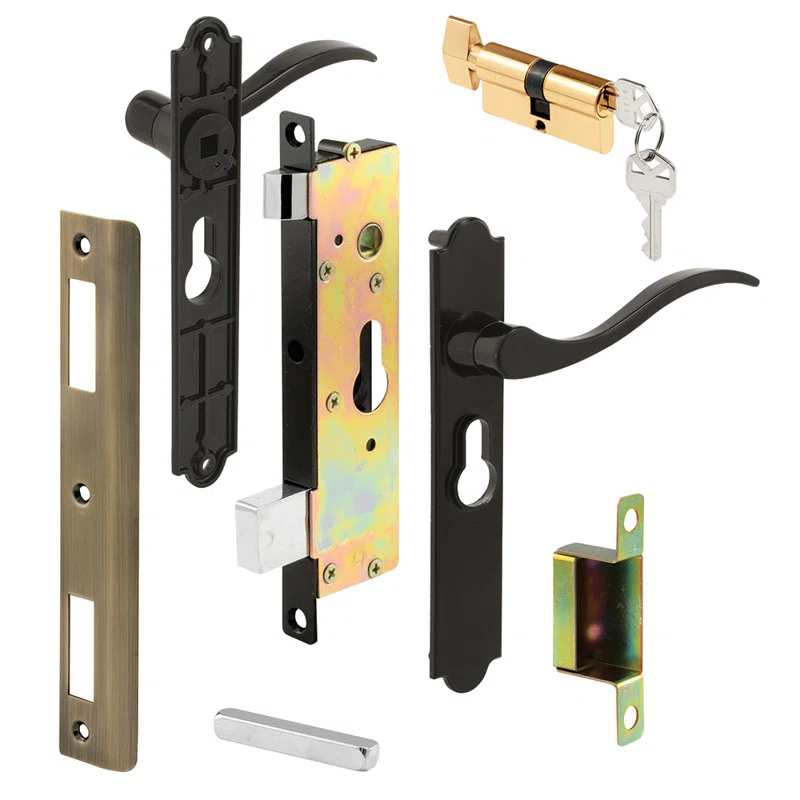 Prime-Line Security Screen or Storm Door Lever Set, Contemporary, Black Finish, Keyed Single Locking Cylinder (1 Set)