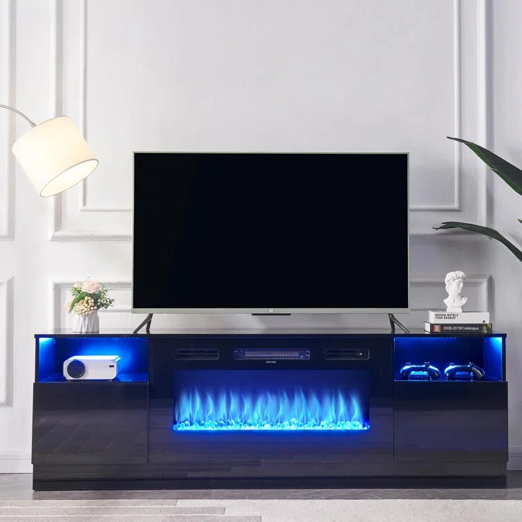 Hohenstein 70'' Fireplace Media Console, LED TV Stand for TVs Up to 80" with 36" Electric Fireplace
