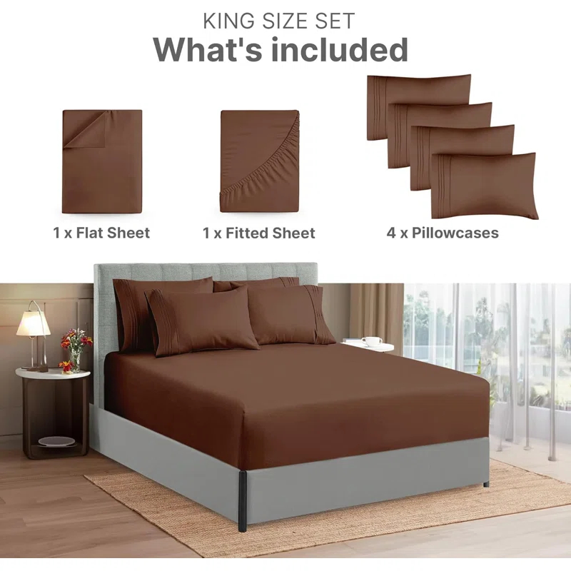 CGK Linens 6 Piece Extra Deep Pocket Ultra Soft & Cooling Sheet Set