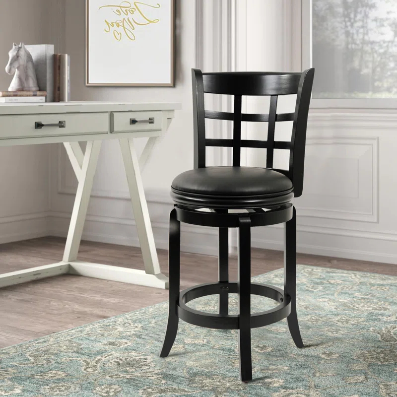 Benjara Swivel Solid Wood Counter Stool