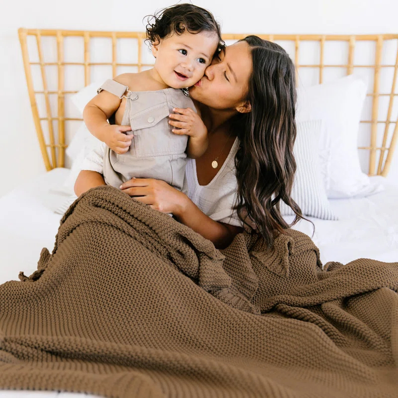 MakeMake Organics MakeMake Organics Organic Cotton Throw Blanket GOTS Certified Organic Knit Blanket Couch Bed Neutral Fall Colors Soft Cotton Throw Blanket Large (50x60, Sand)