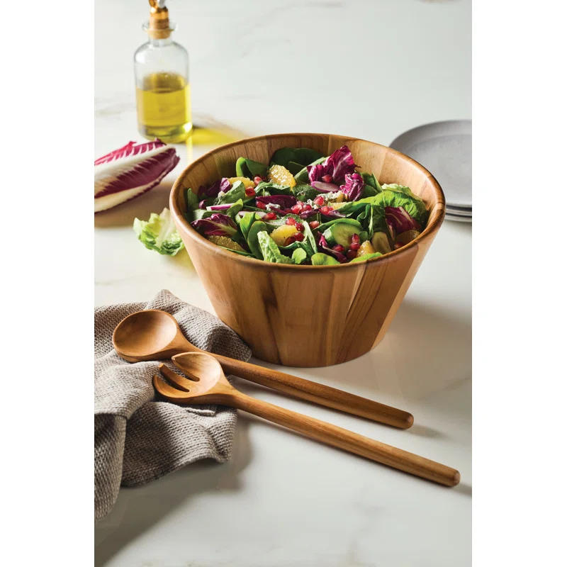 Anolon Pantryware Teak Wood Salad Serving Set, 3 Piece