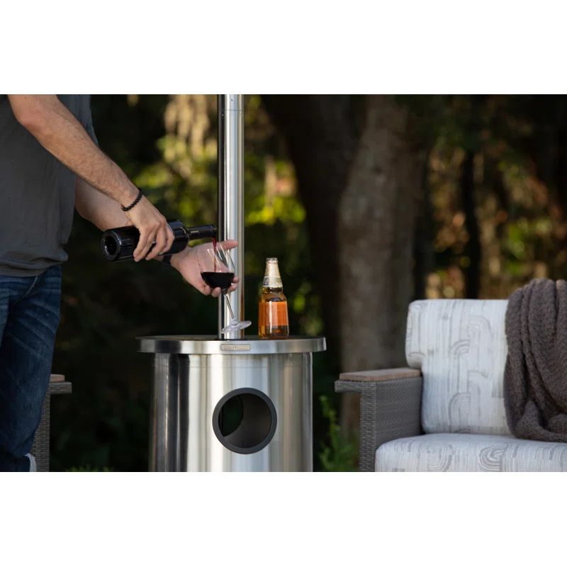 AspectLiving Patio Heater with Table 48,000 BTU Output Electronic Ignition System with Wheels- Stainless Steel