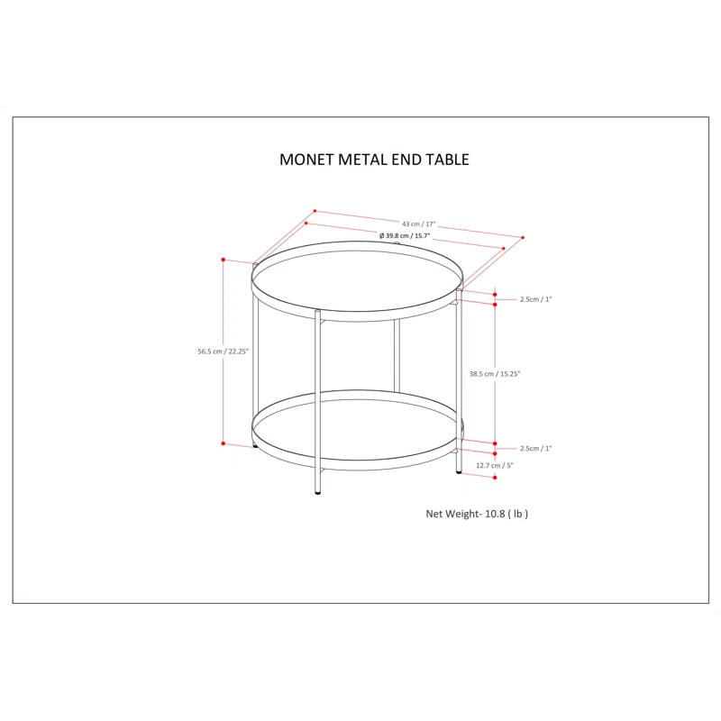 Simpli Home Monet 17"W Round Metal End Table with Flippable Tray Top