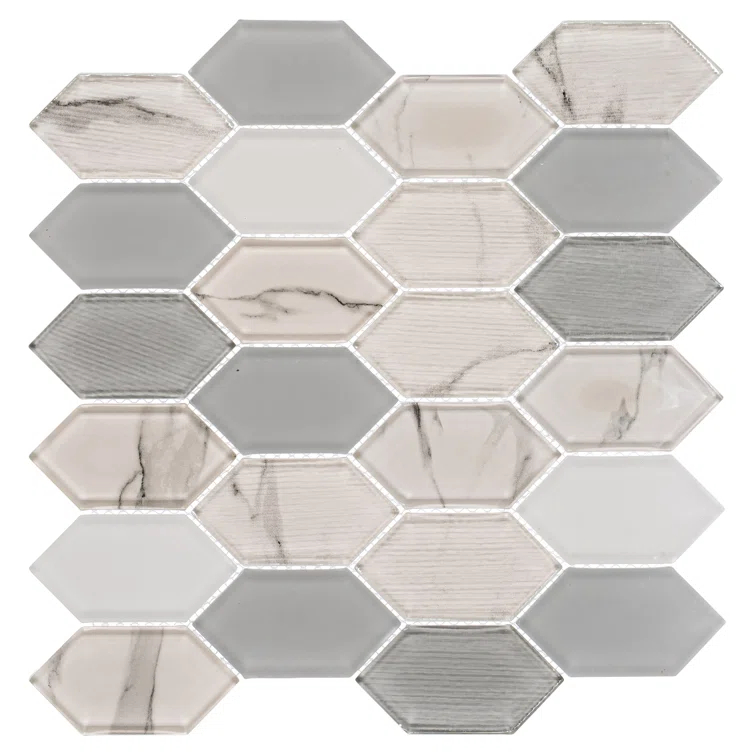 Andova Astor 2" x 4" Elongated Hexagon Glass Mosaic Kitchen Backsplash, Bathroom, Shower, Pool, Wall and Floor Tile