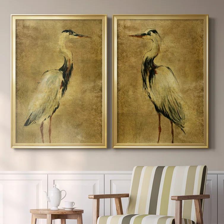 Beachcrest Home™ " Gold Crane At Dusk I " 2 - Pieces Painting Print