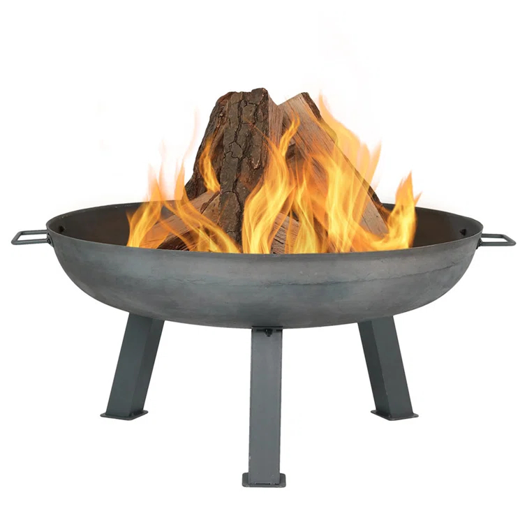 SunnyDaze Decor Union Round Wood-Burning Steel Finish Cast Iron Outdoor Raised Fire Pit Bowl