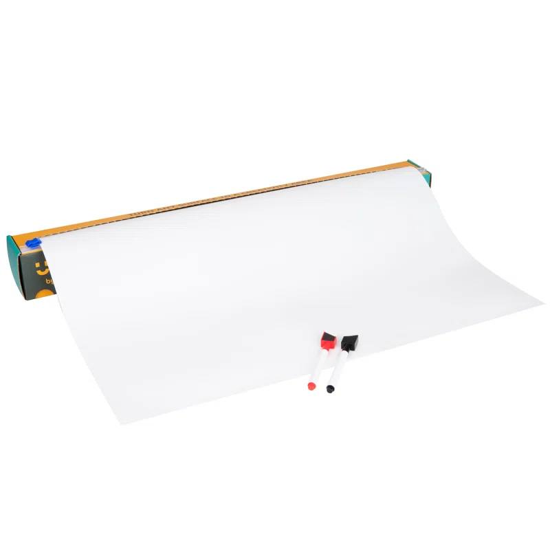 Mind Reader Adhesive Dry Erase Whiteboard Roll, 2 Dry Erase Markers, Planner, Office, 24 inches wide x 10 feet long | Wayfair