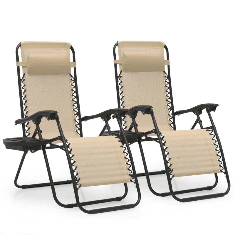 Arlmont & Co. Zero Gravity Chairs Recliners Outdoor Adjustable Foldable Reclining Lounge Chairs with Cup Holder (Set of 2)