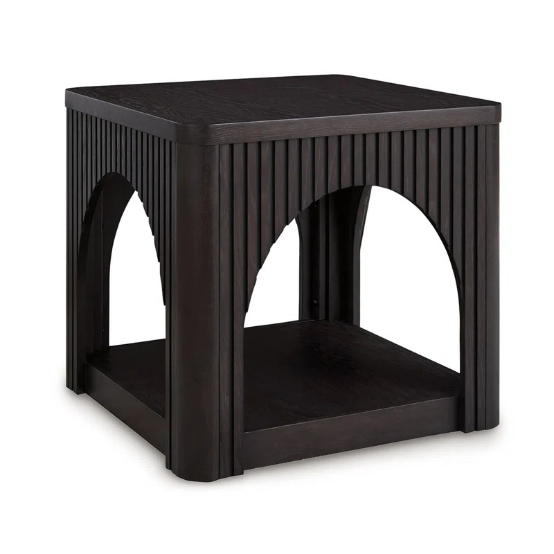 Benjara Yini Square Side End Table, Lattice, Arch Design, 24 Inch Black Wood