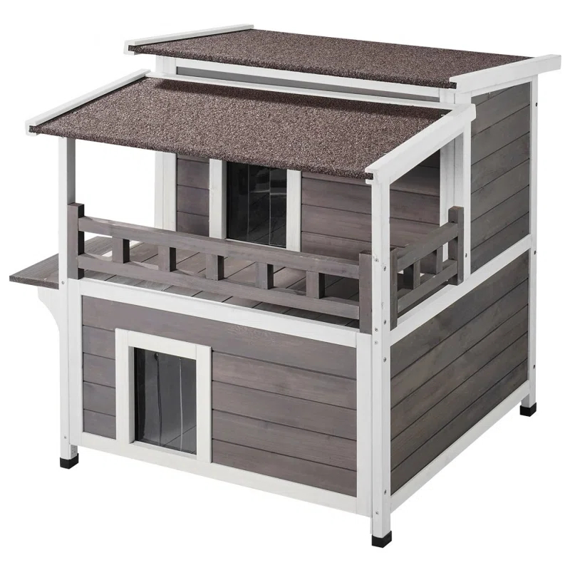 Archie & Oscar™ Outdoor Cat House 2-story Wooden Feral Cat Shelter with  Balcony & Roof