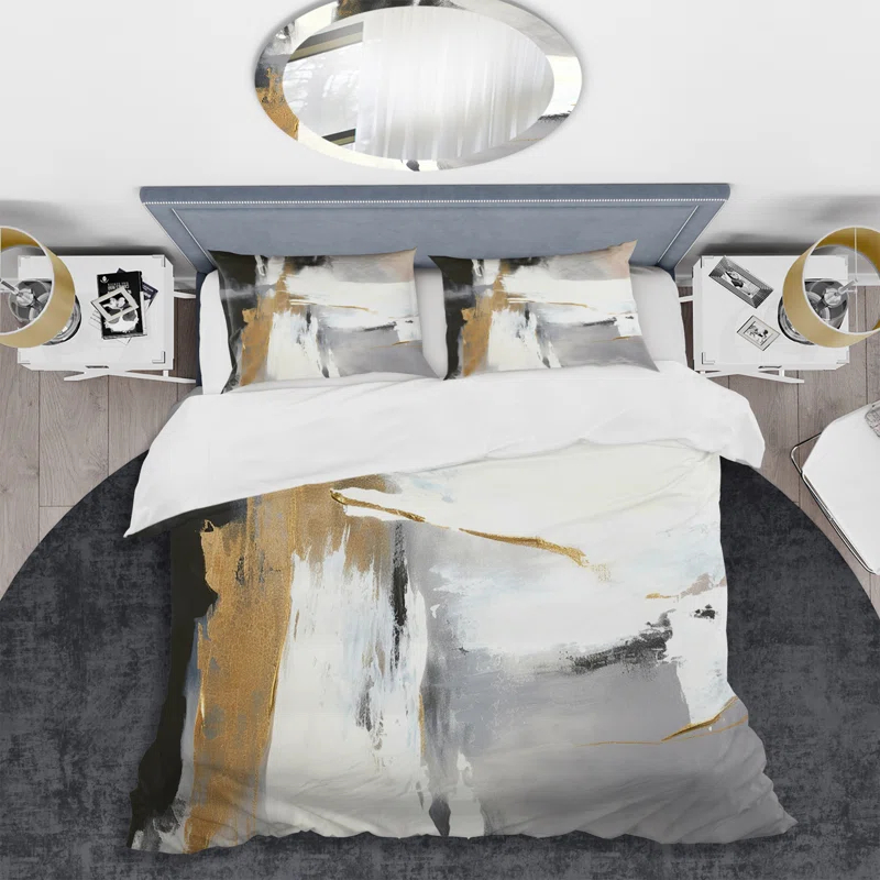 Design Art Black And Gold Harmony Of Marble VI - Abstract Marble Duvet Cover Set - Microfiber Polyester