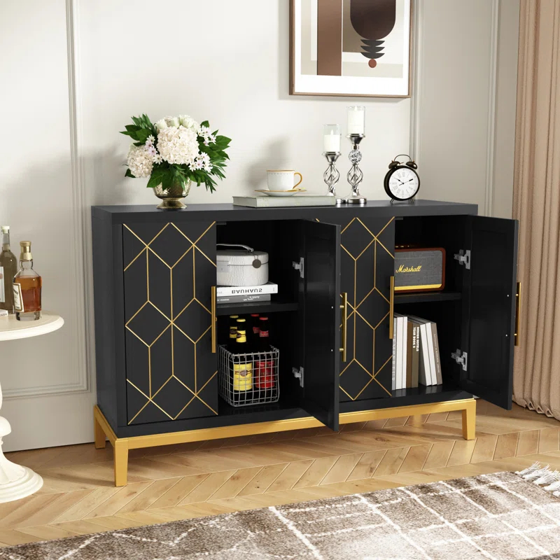 Dieks 48" Sideboard Storage Cabinet with Gold Trim
