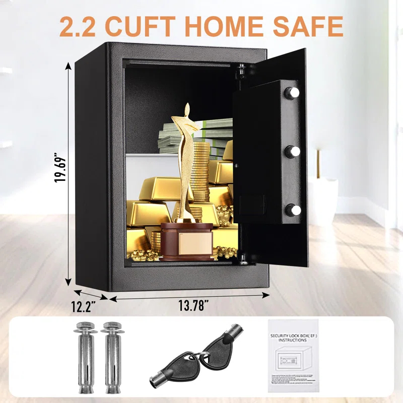 Safe 2.2 Cubic Feet Fire Resistant And Waterproof Home Safe, Keypad Large Lock Box Cabinet Safe, Solid Alloy Steel Office Hotel Home Safe, Black
