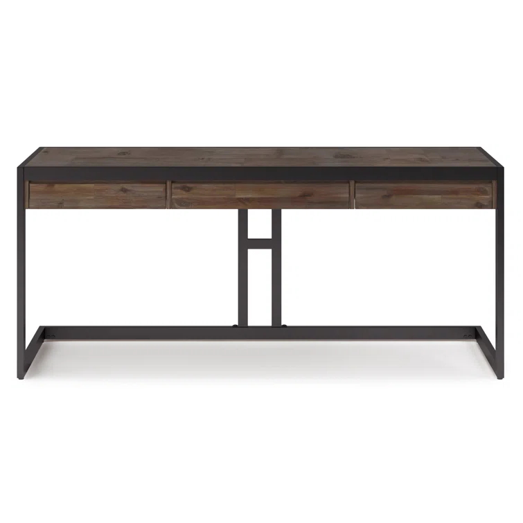 Simpli Home Erina Solid Acacia Wood Desk, Industrial Style with Keyboard Tray and 2 Drawers