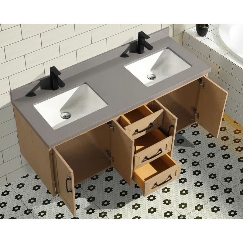 Ari Kitchen & Bath Venice 55'' Double Bathroom Vanity with Quartz Top