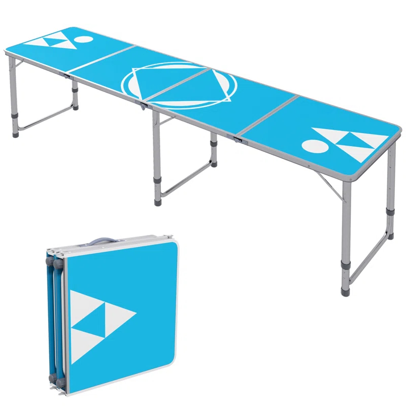 HLILish Outsunny 8Ft Portable Beer Pong Table With Adjustable Legs, Folding Camping Table, Aluminum Picnic Table, For Party, Travel, BBQ, Beach