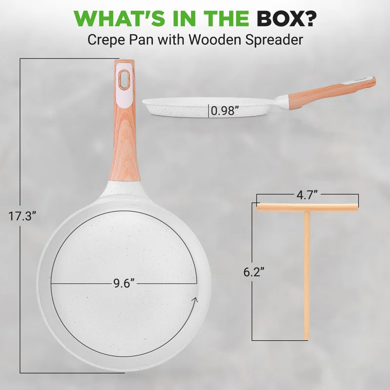 NutriChef Nutrichef 9.45” Non-Stick Crepe Pan With Wooden Spreader, Durable Marble Coated Dosa Pan, Bakelite Handle And Induction Bottom, Pfoa/Pfos Free, Dishwasher Safe, Even Heat Distribution