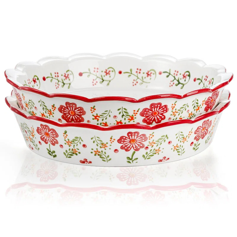 MASTER CRAFT WINDOW AND DOOR 2 Pack Ceramic Pie Plate For Baking With Fluted Rim, 9 Inch Round Pie Dish Colorful Floral Pie Pan Deep Quiche Baking Dish For Dessert, Pies, Quiche, Baking, Dishwasher And Microwave Oven Safe