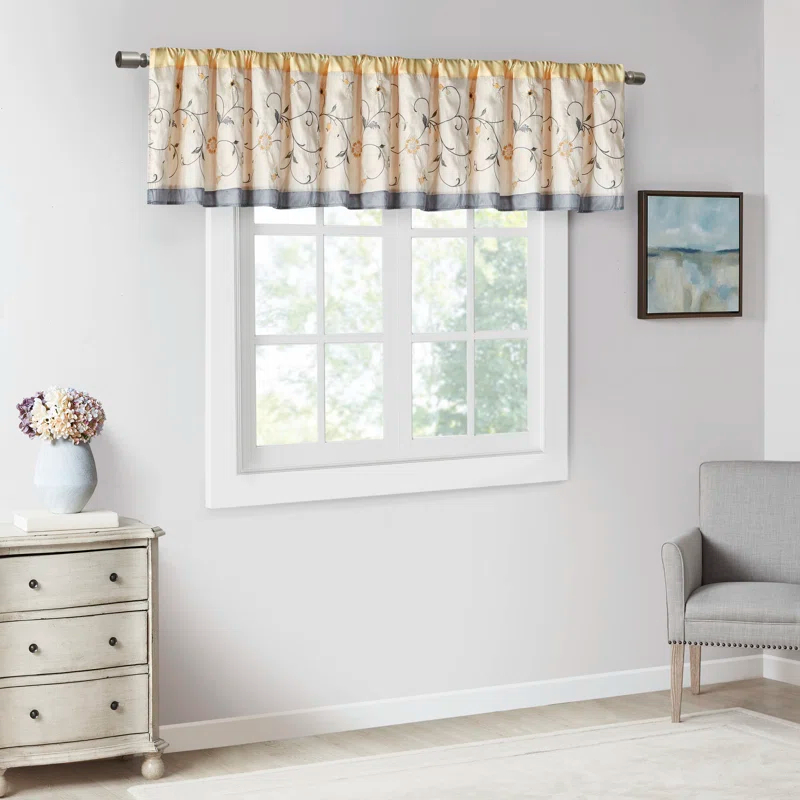 Madison Park Serene Floral Embroidered 50'' W Single Window Valance